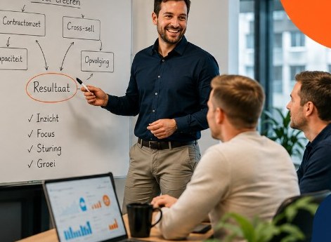 Teamoverleg over commerciële groei en structurele opvolging